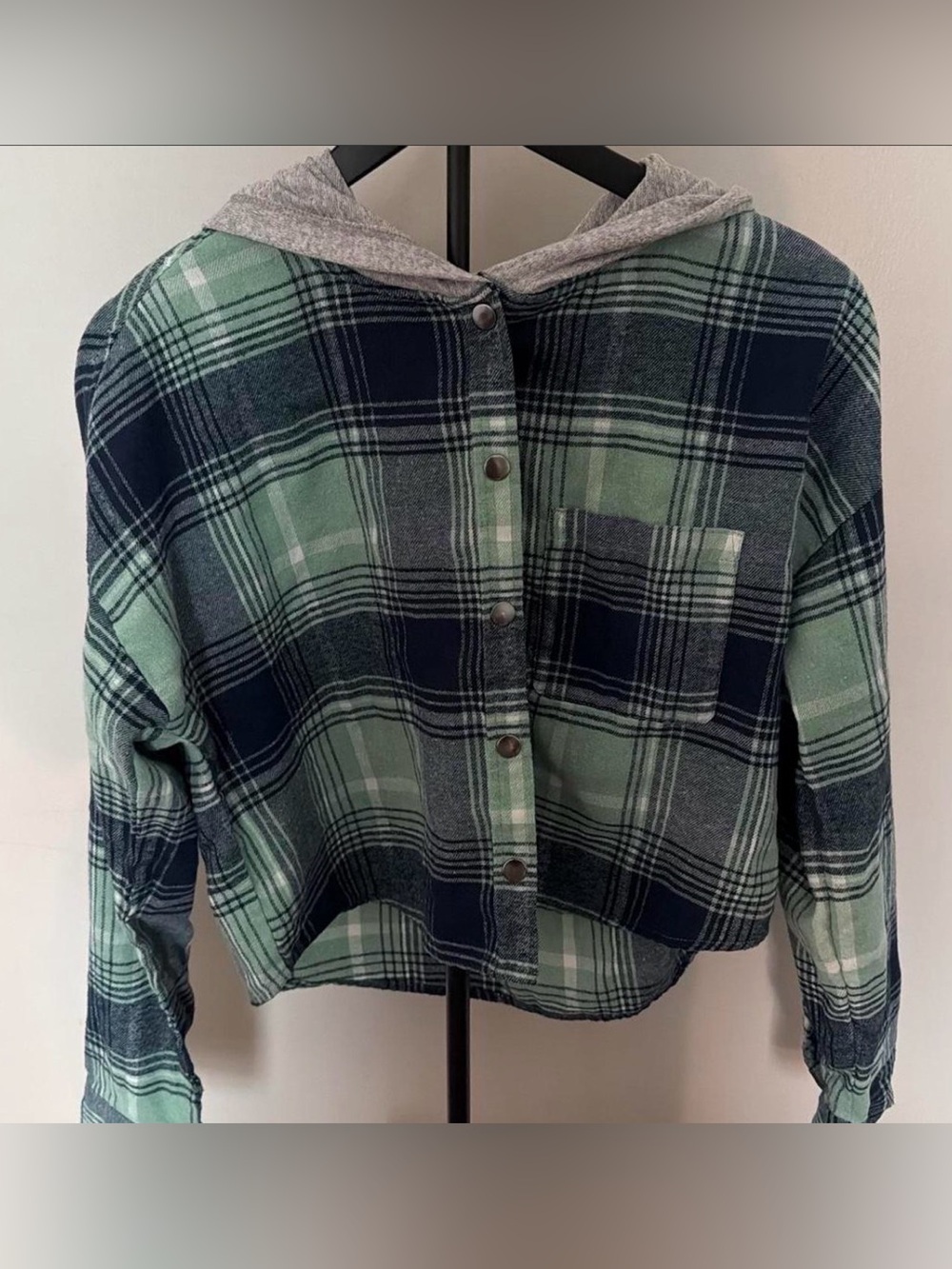 Rue21 Green & Navy Plaid Hooded Button-Up Jacket